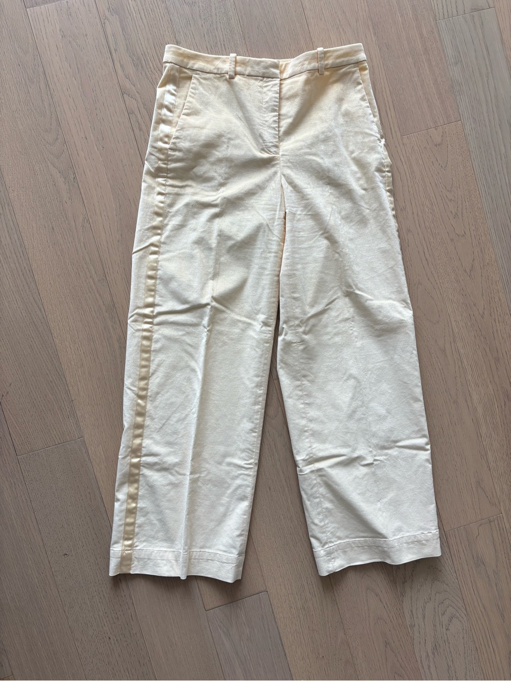 J. Crew Pale Yellow Wide-Leg Pants with Satin Trim